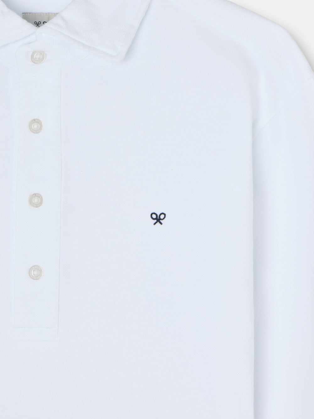 Plain white long-sleeved polo shirt