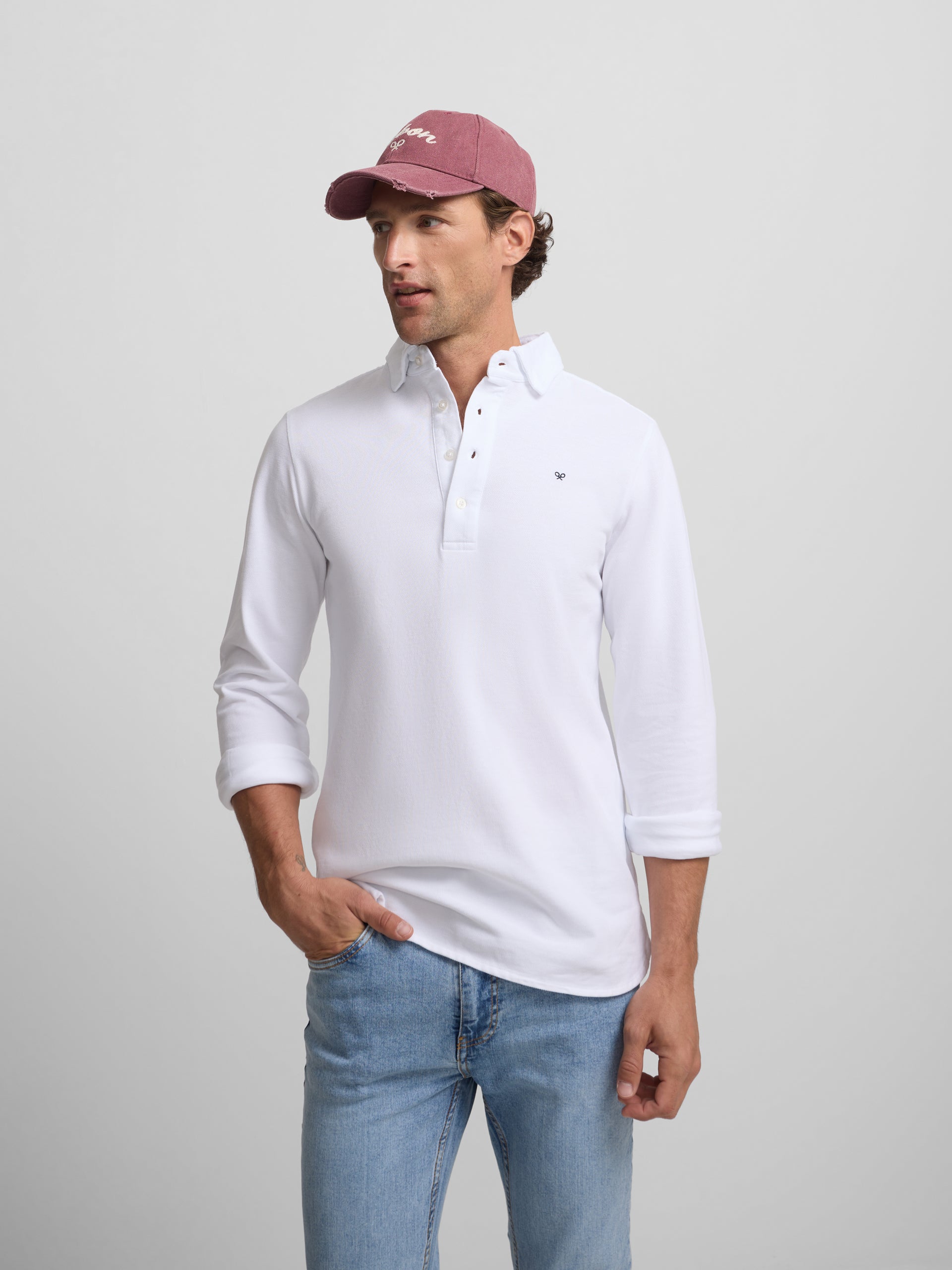 Polo liso de manga comprida branco