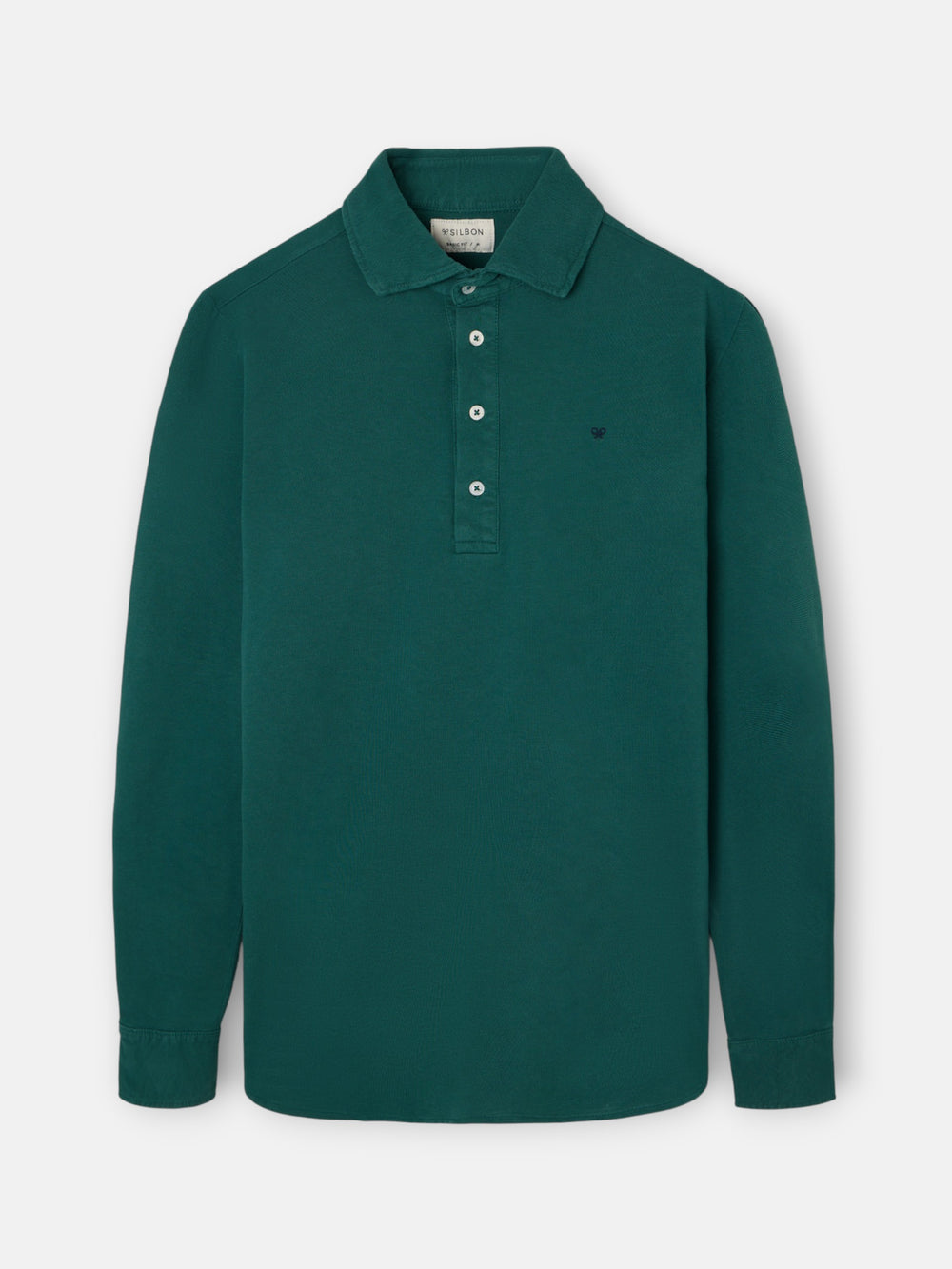 Plain dark green long-sleeved polo shirt