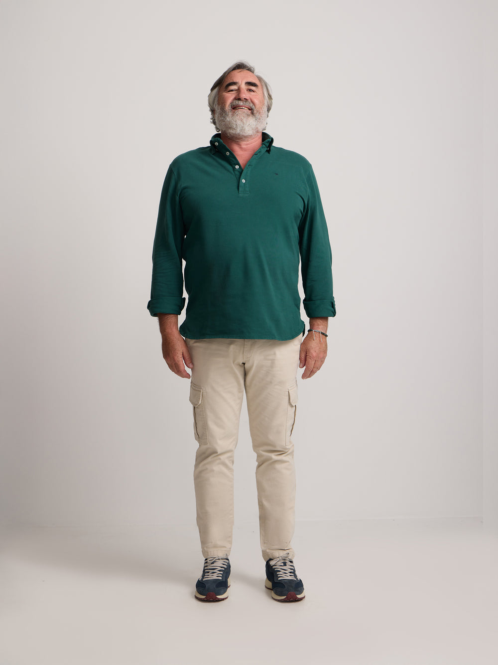 Plain dark green long-sleeved polo shirt