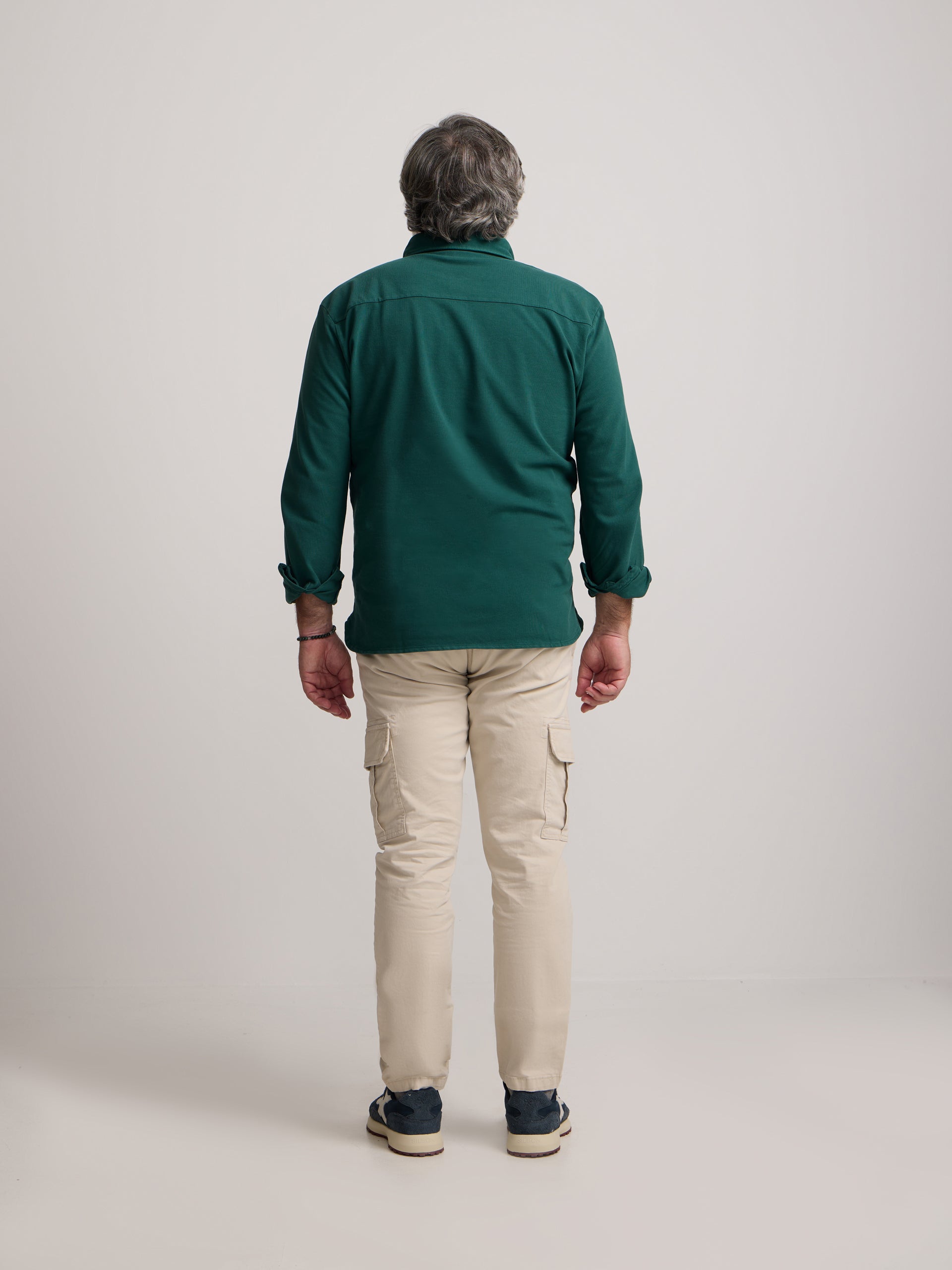 Polo liso de manga comprida verde escuro