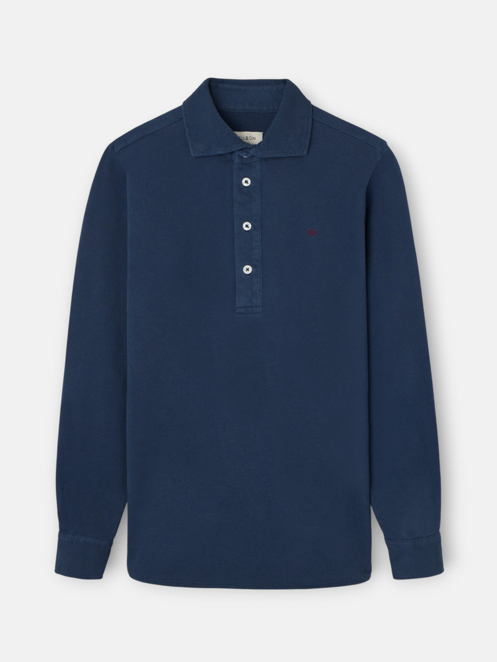 Navy blue long-sleeved plain polo shirt