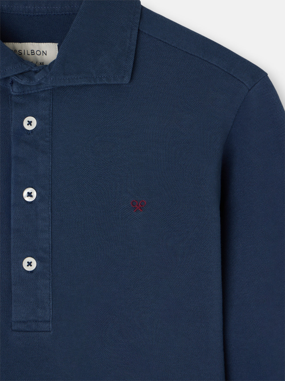 Navy blue long-sleeved plain polo shirt