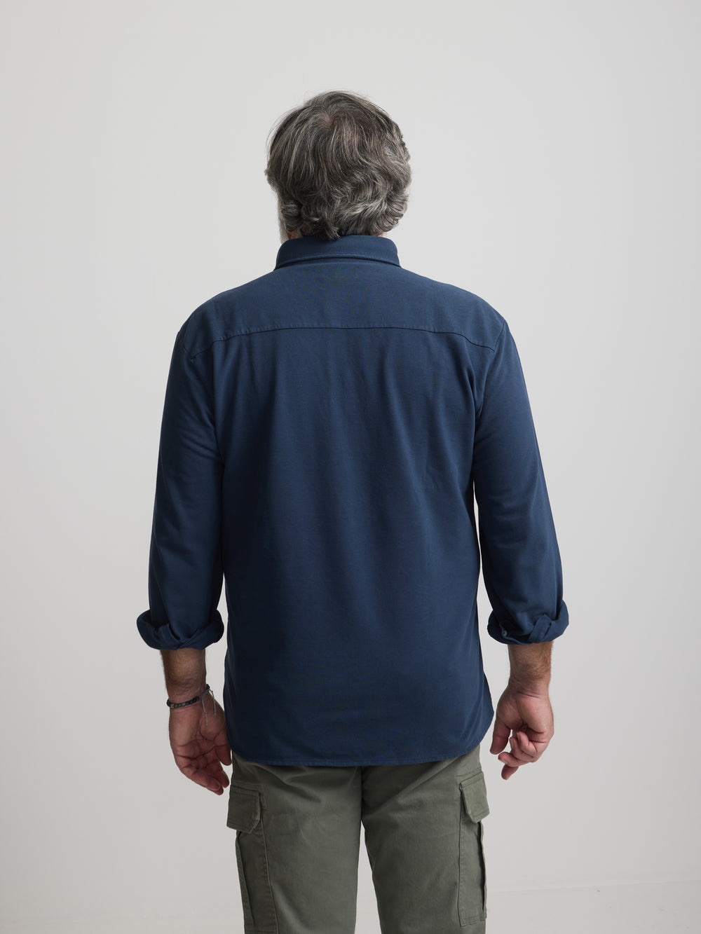 Navy blue long-sleeved plain polo shirt