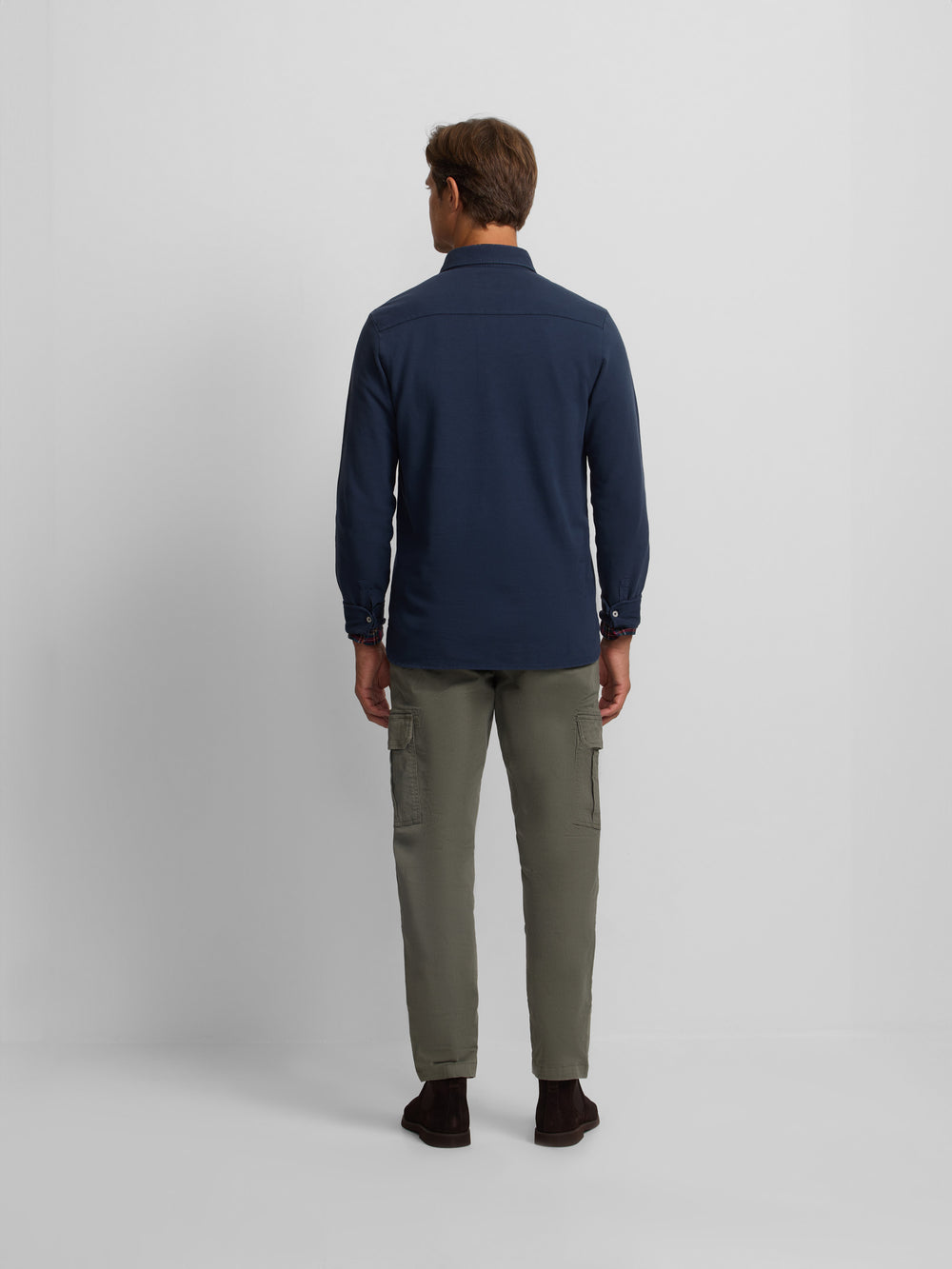 Navy blue long-sleeved plain polo shirt