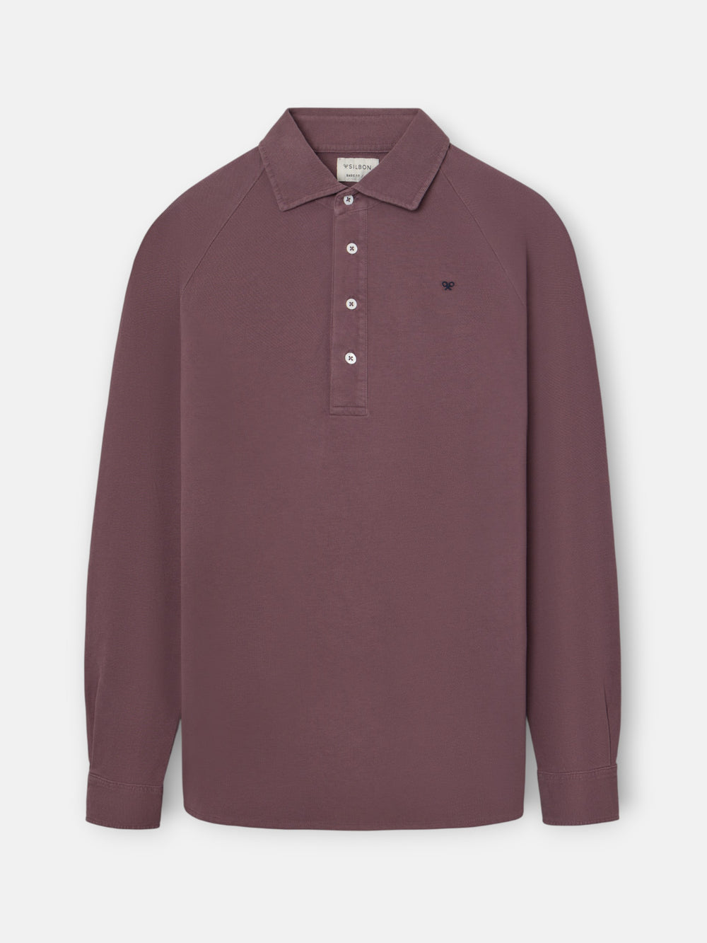 Burgundy raglan long sleeve plain polo shirt