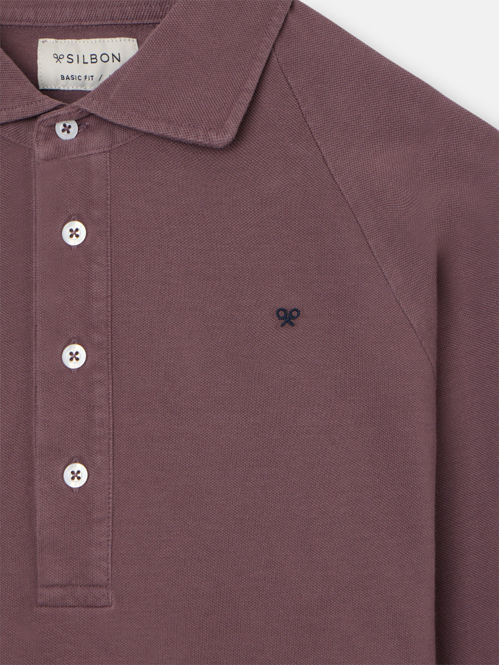 Burgundy raglan long sleeve plain polo shirt