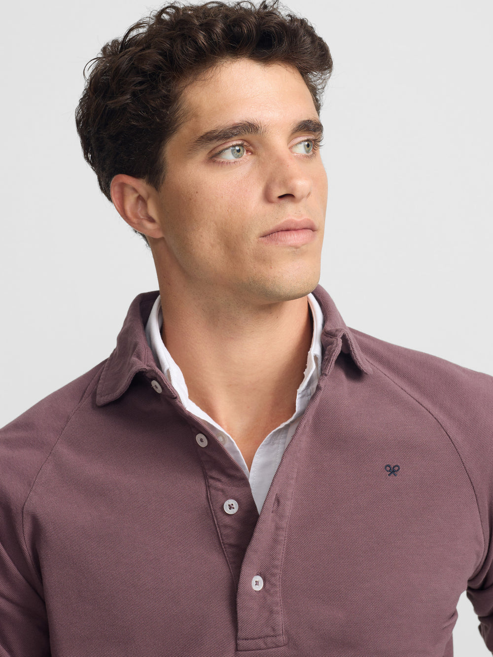 Burgundy raglan long sleeve plain polo shirt