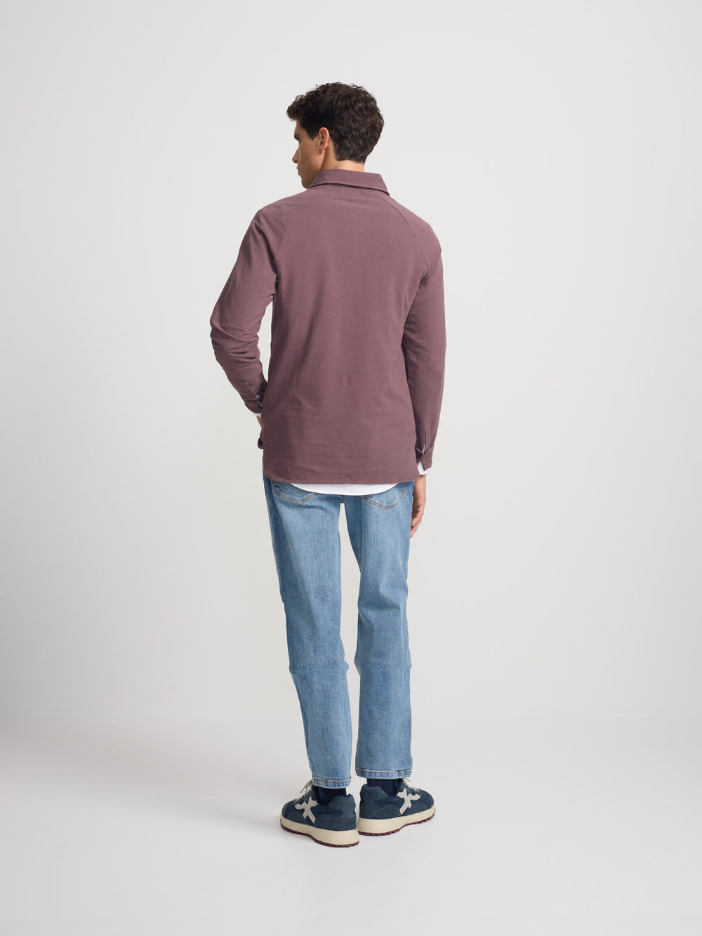 Burgundy raglan long sleeve plain polo shirt
