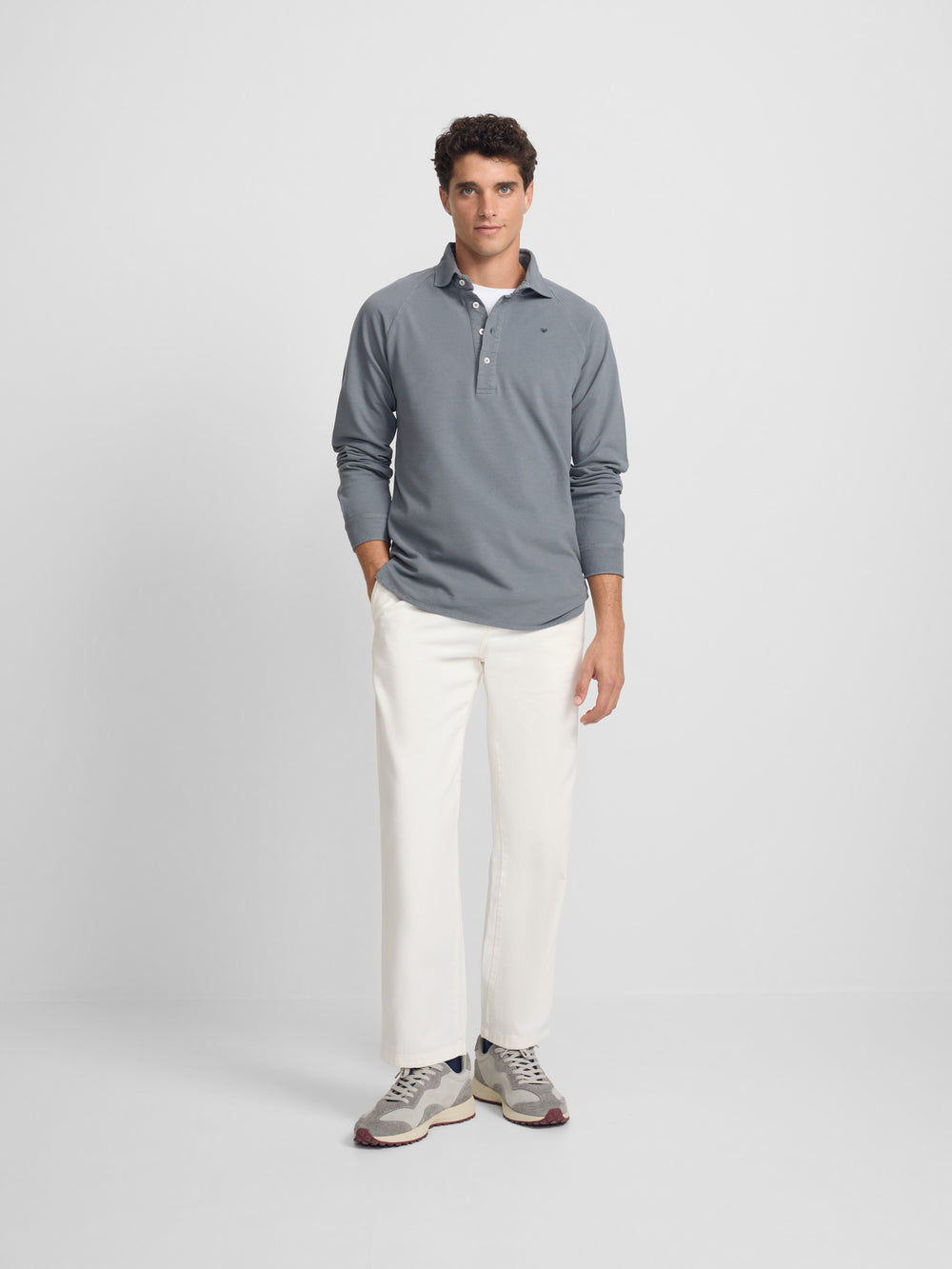 Plain dark gray raglan long sleeve polo shirt