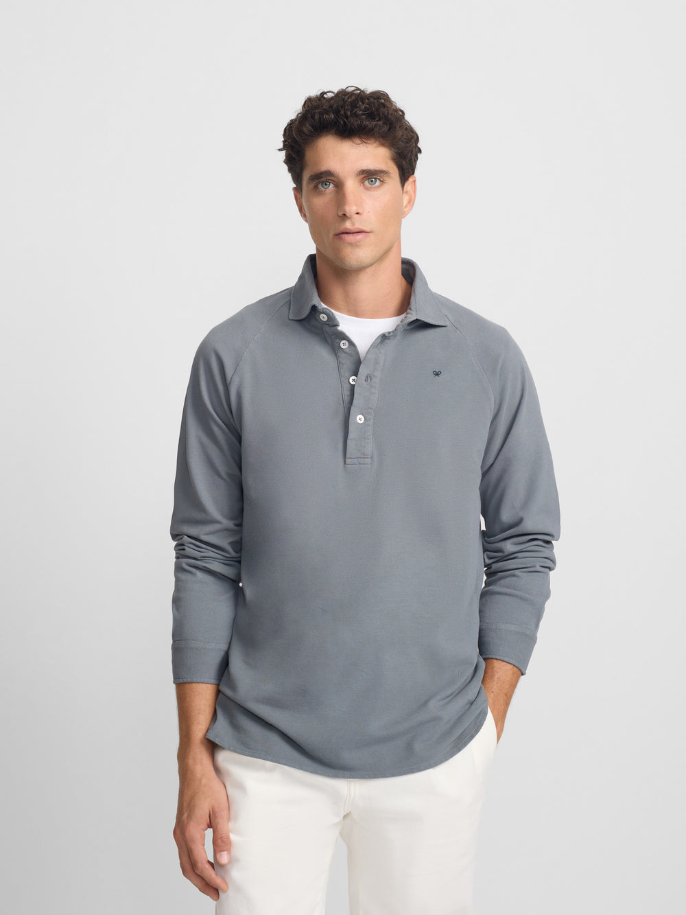 Plain dark gray raglan long sleeve polo shirt
