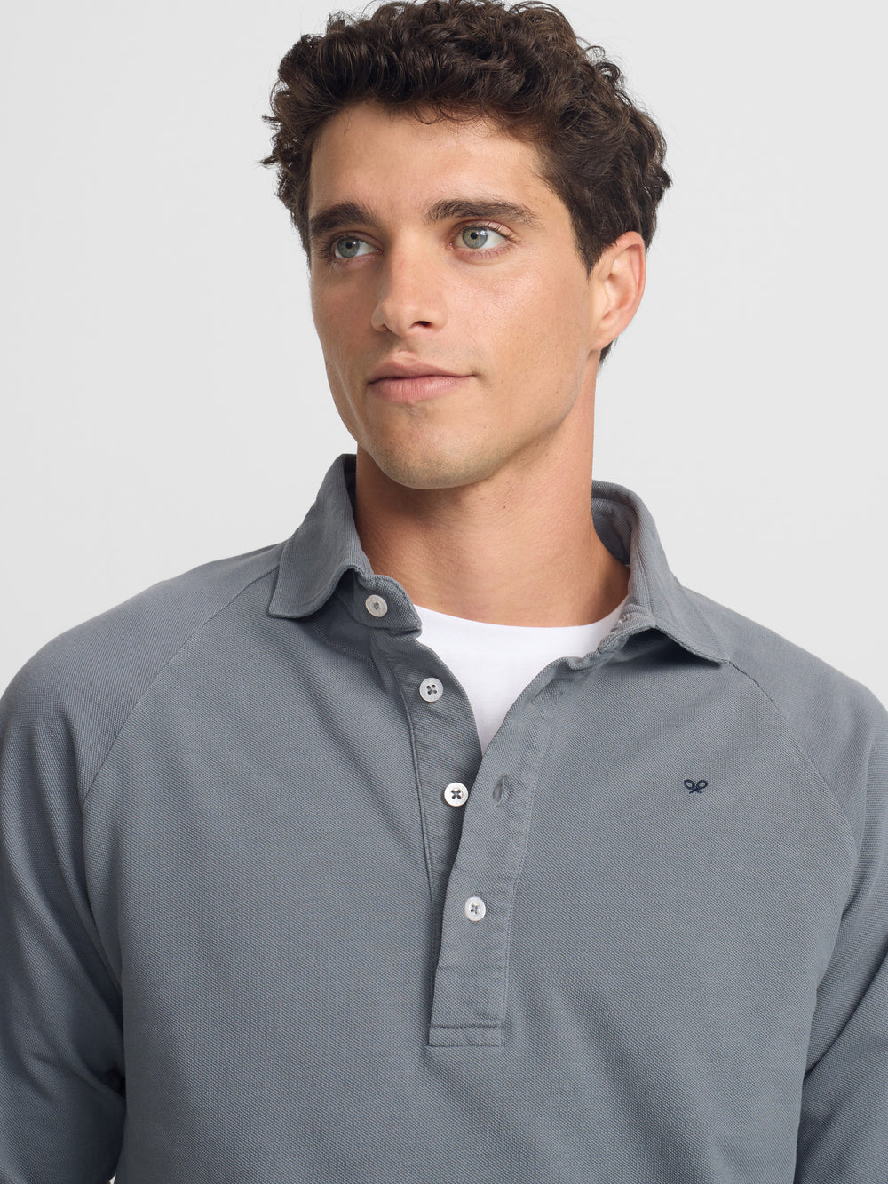 Plain dark gray raglan long sleeve polo shirt