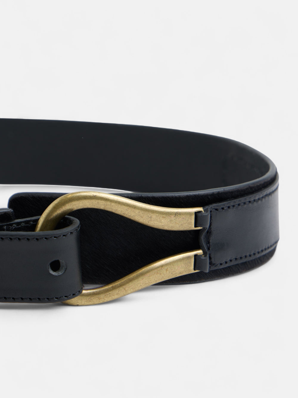 Unique black fur leather buckle belt