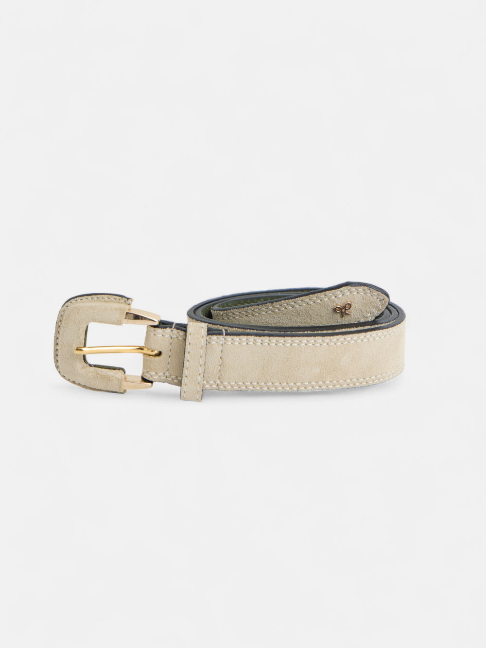 Leather belt with raw suede stitching