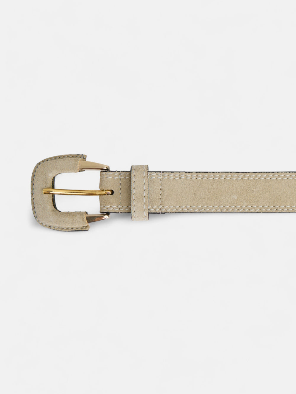 Leather belt with raw suede stitching