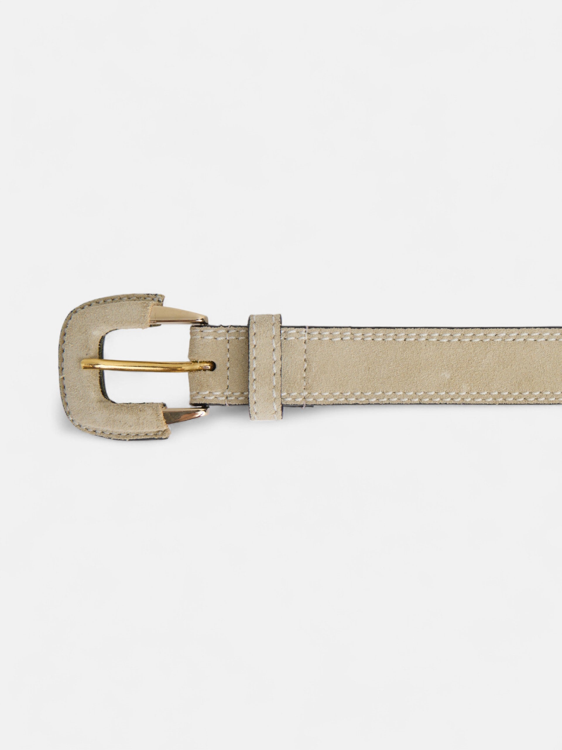 Leather belt with raw suede stitching