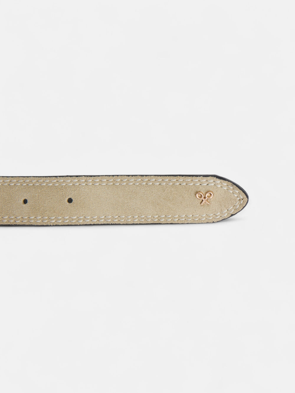 Leather belt with raw suede stitching