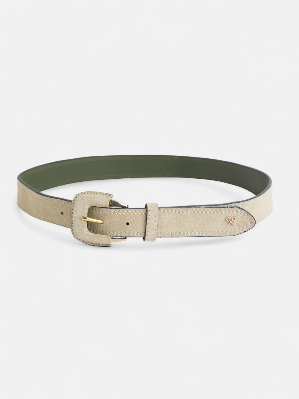 Leather belt with raw suede stitching