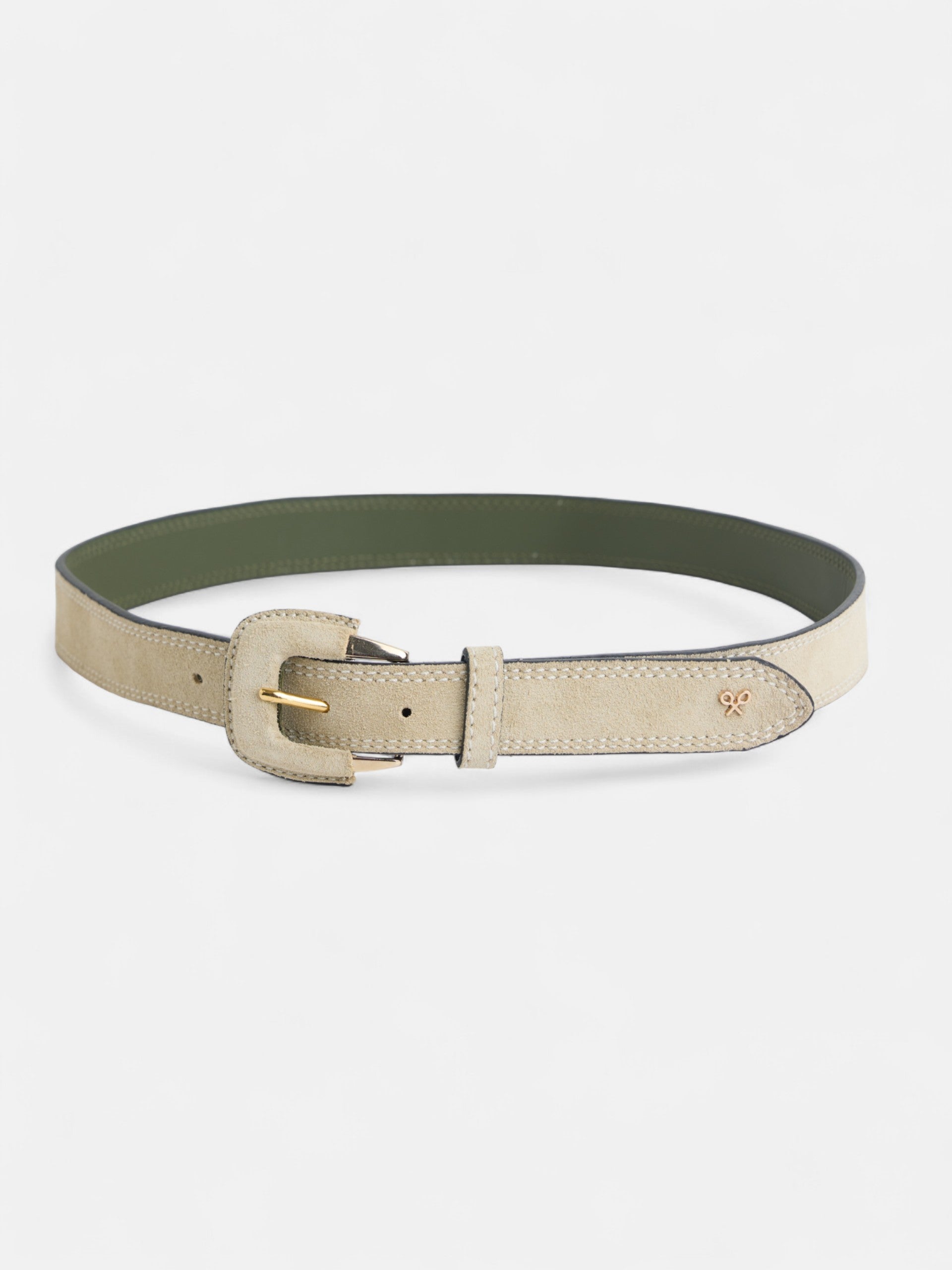 Leather belt with raw suede stitching