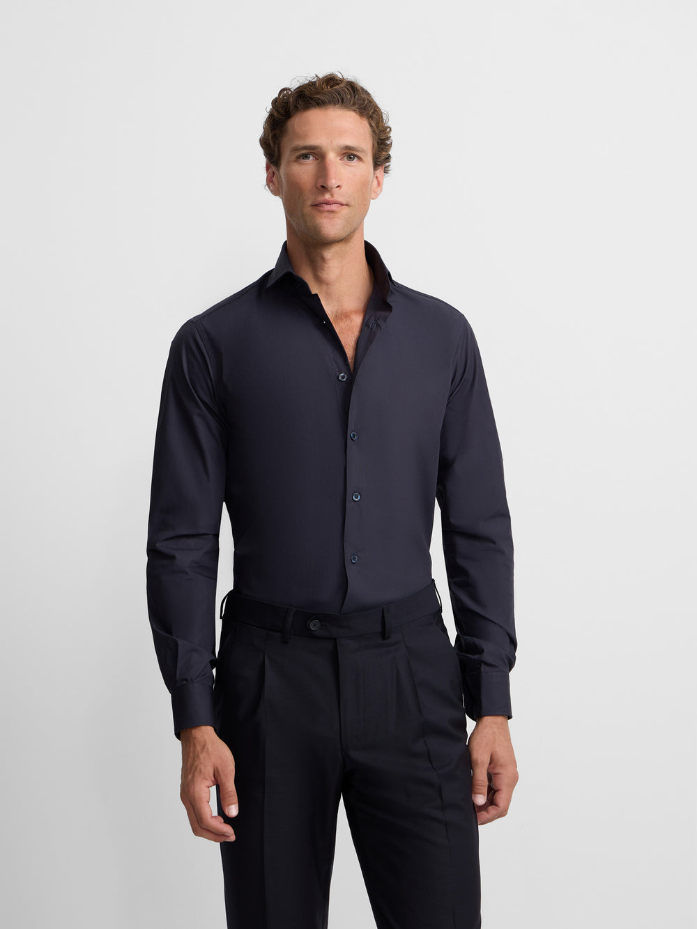 Camisa de vestir lisa azul-marinho