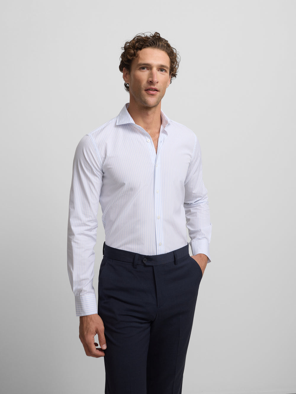 Camisa de vestir risca larga azul-claro