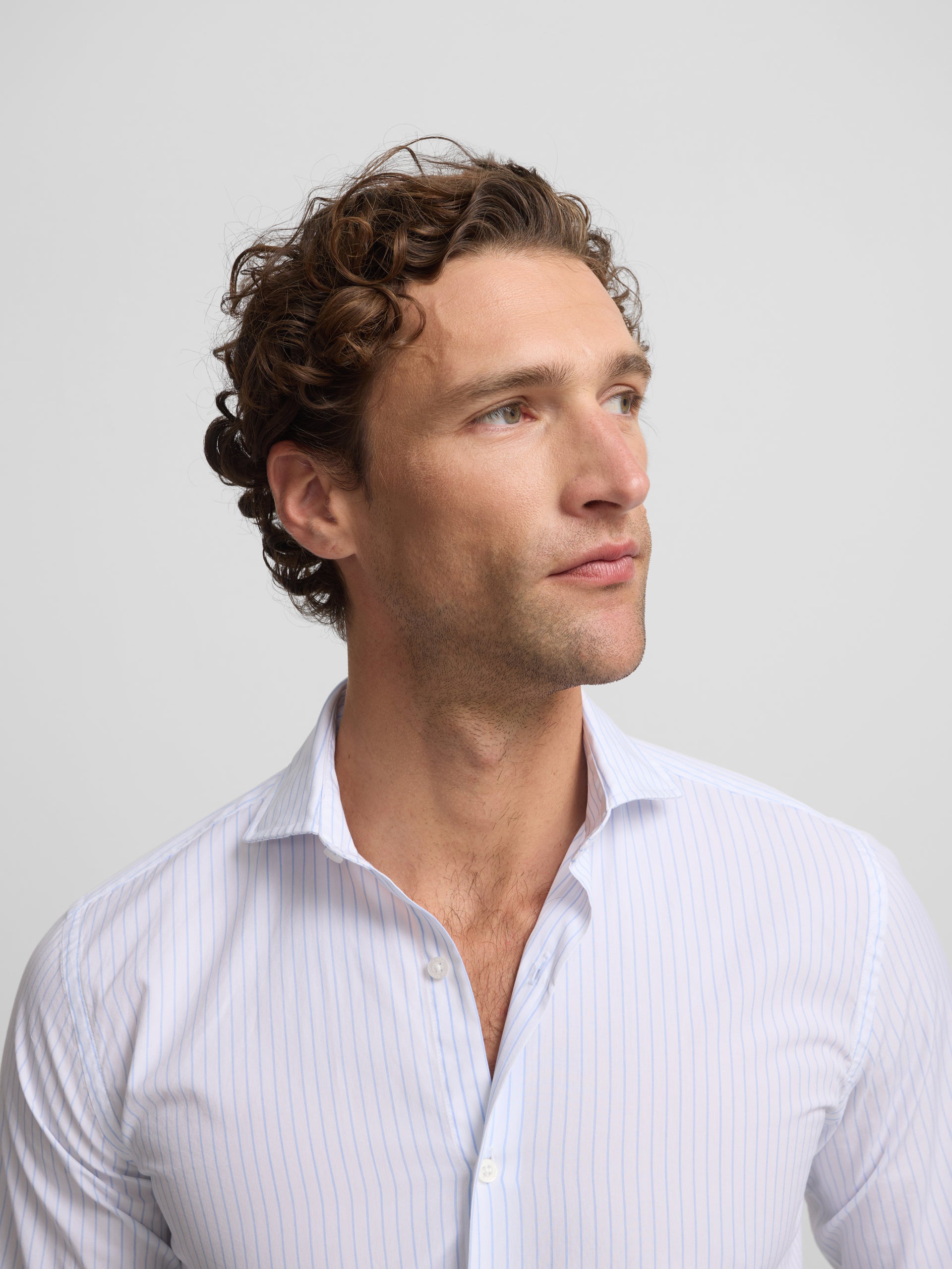 Light blue wide stripe dress shirt