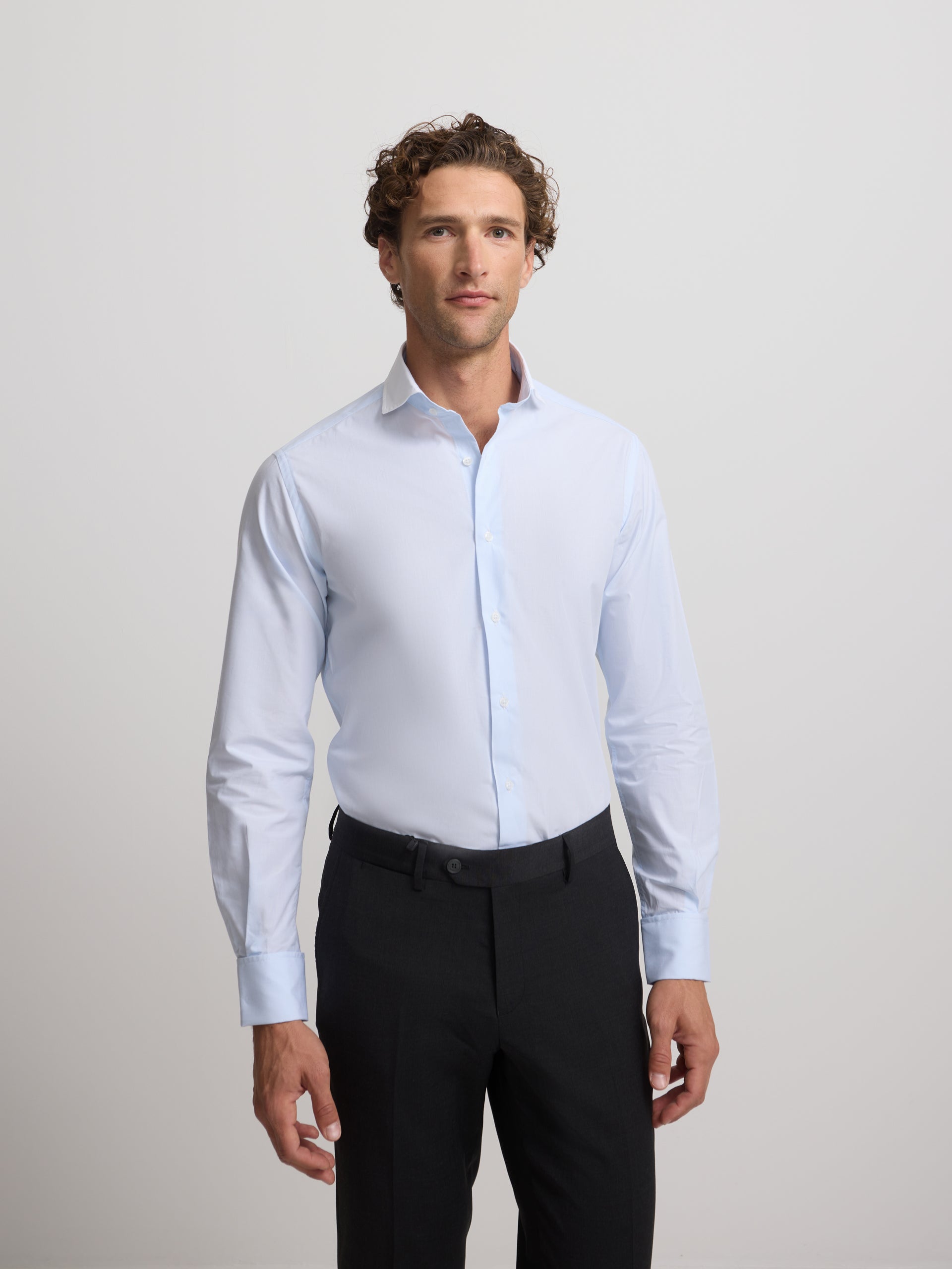 Camisa vestir cuello blanco mil rayas celeste