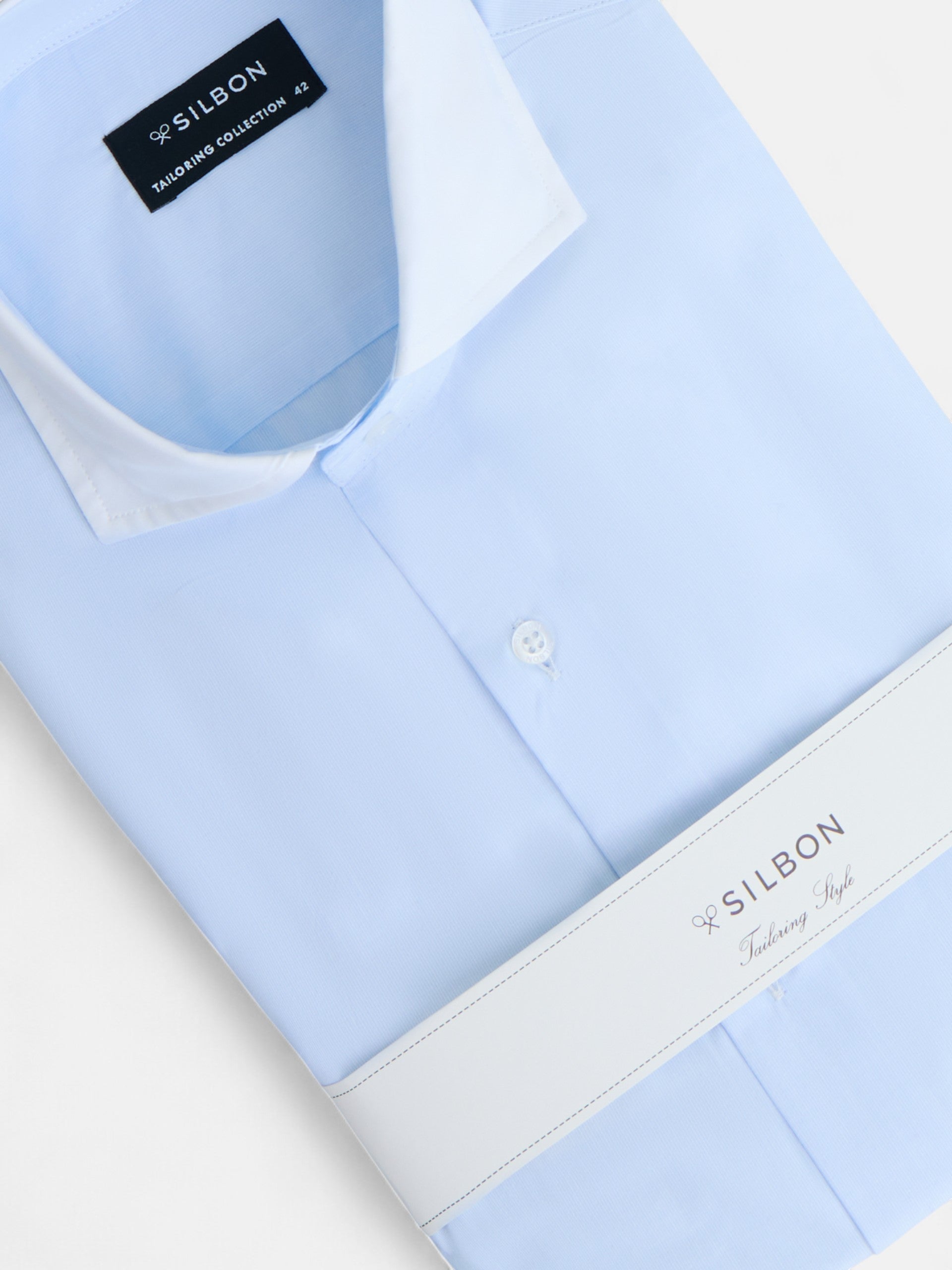 Camisa vestir cuello blanco mil rayas celeste