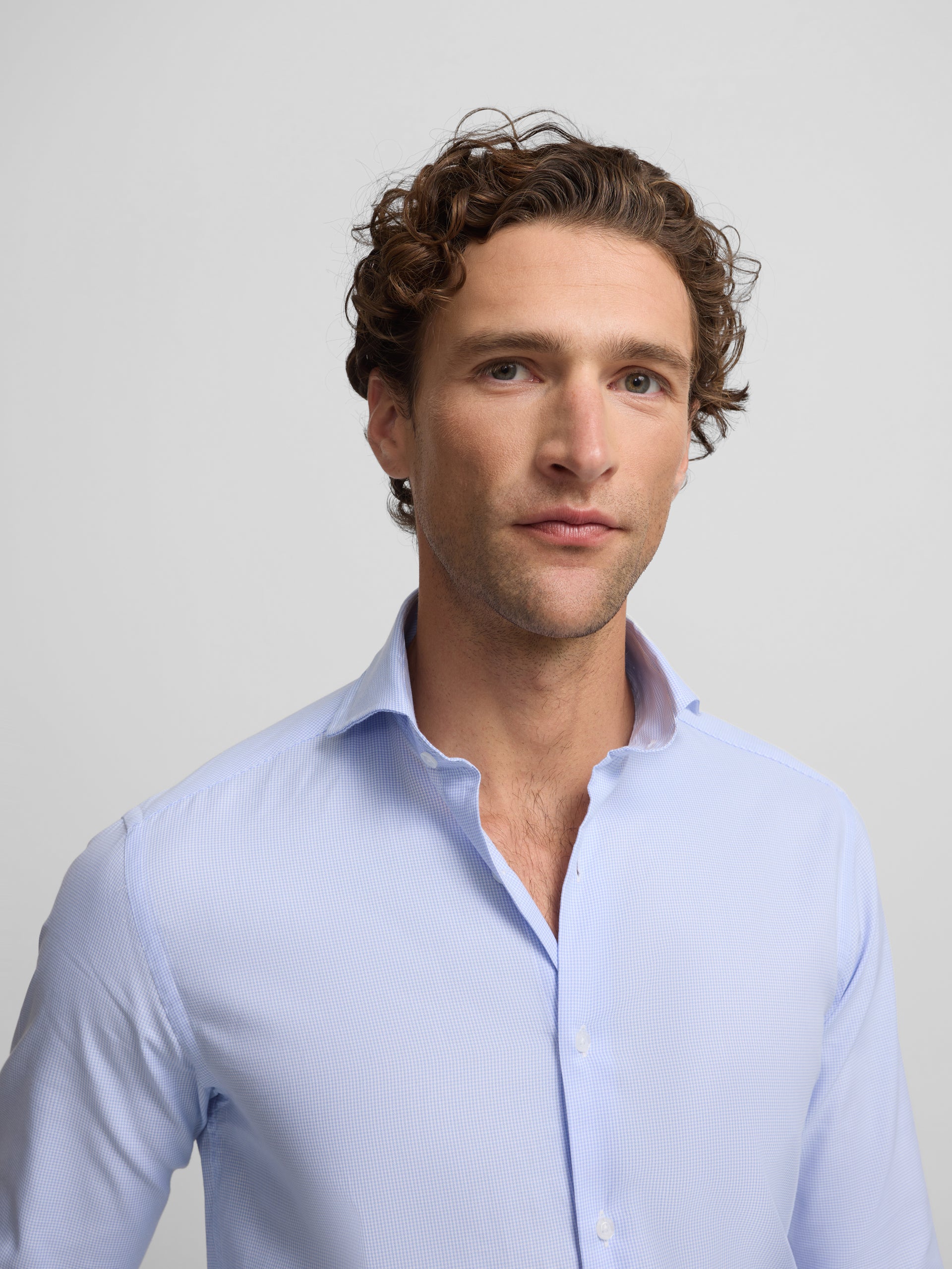 Camisa vestir mini pata de gallo celeste