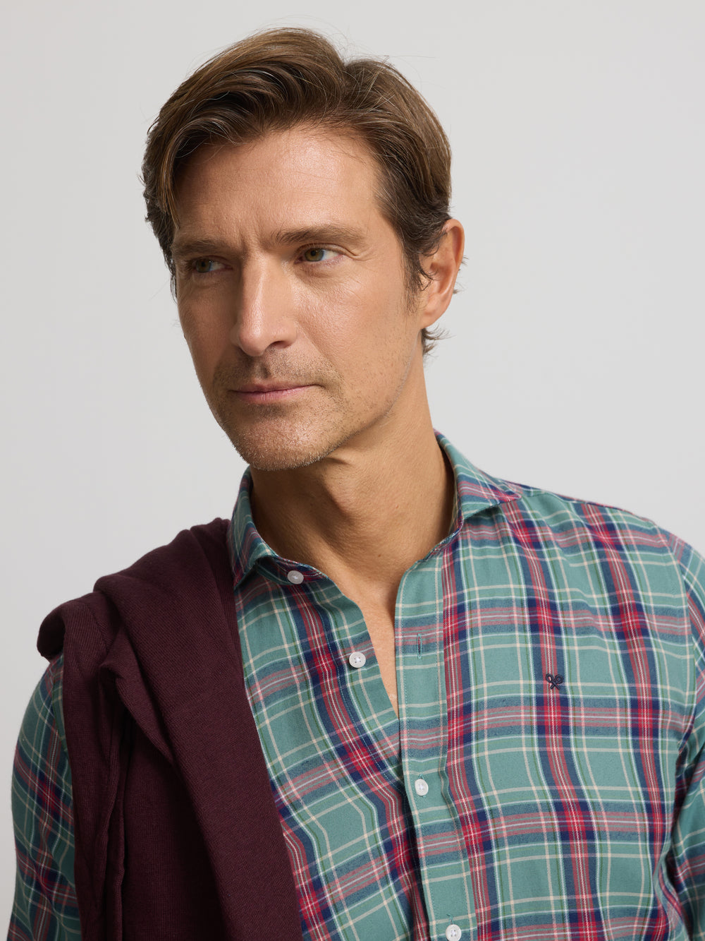 Light green tartan sport shirt