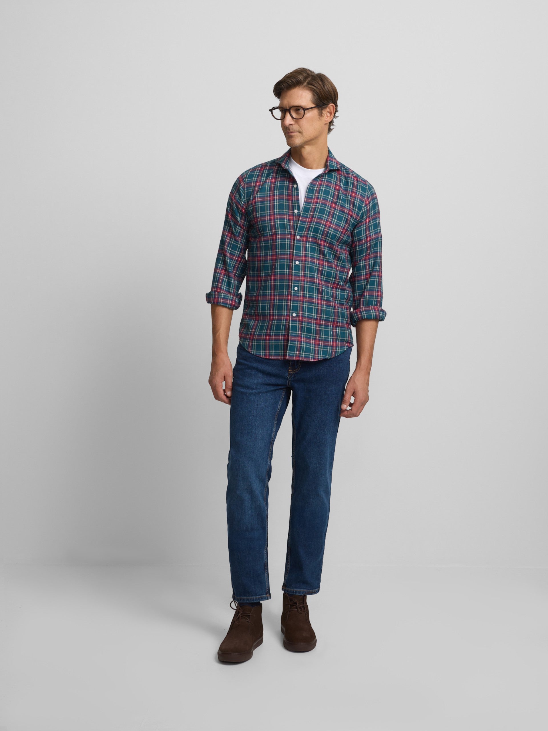 Dark green tartan sport shirt
