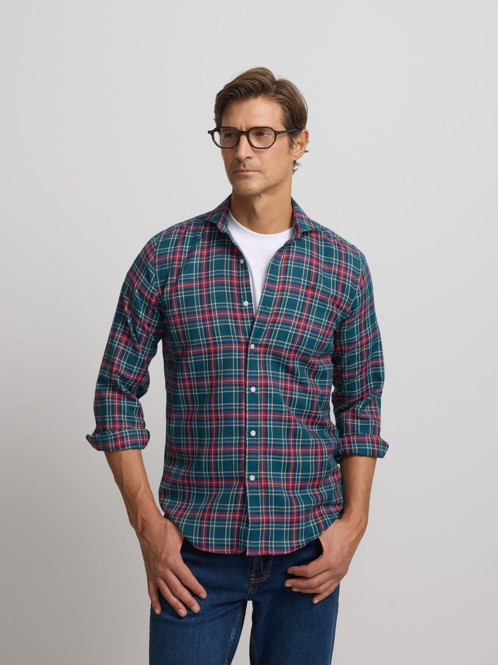 Dark green tartan sport shirt