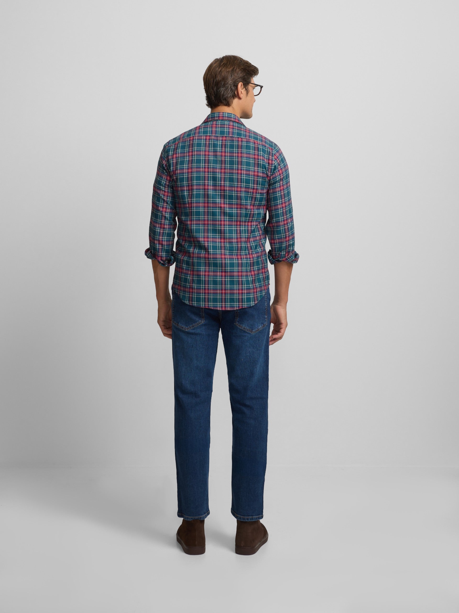 Dark green tartan sport shirt