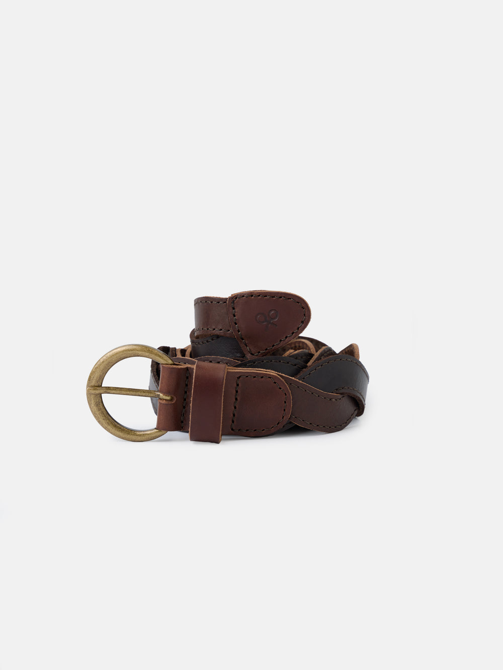 Cinto entrançado em pele bicolor castanha