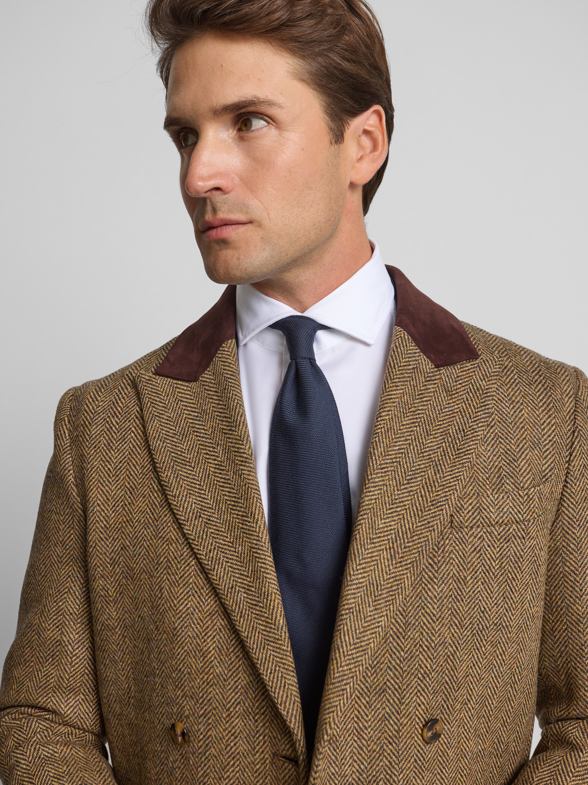 Beige herringbone double-breasted coat
