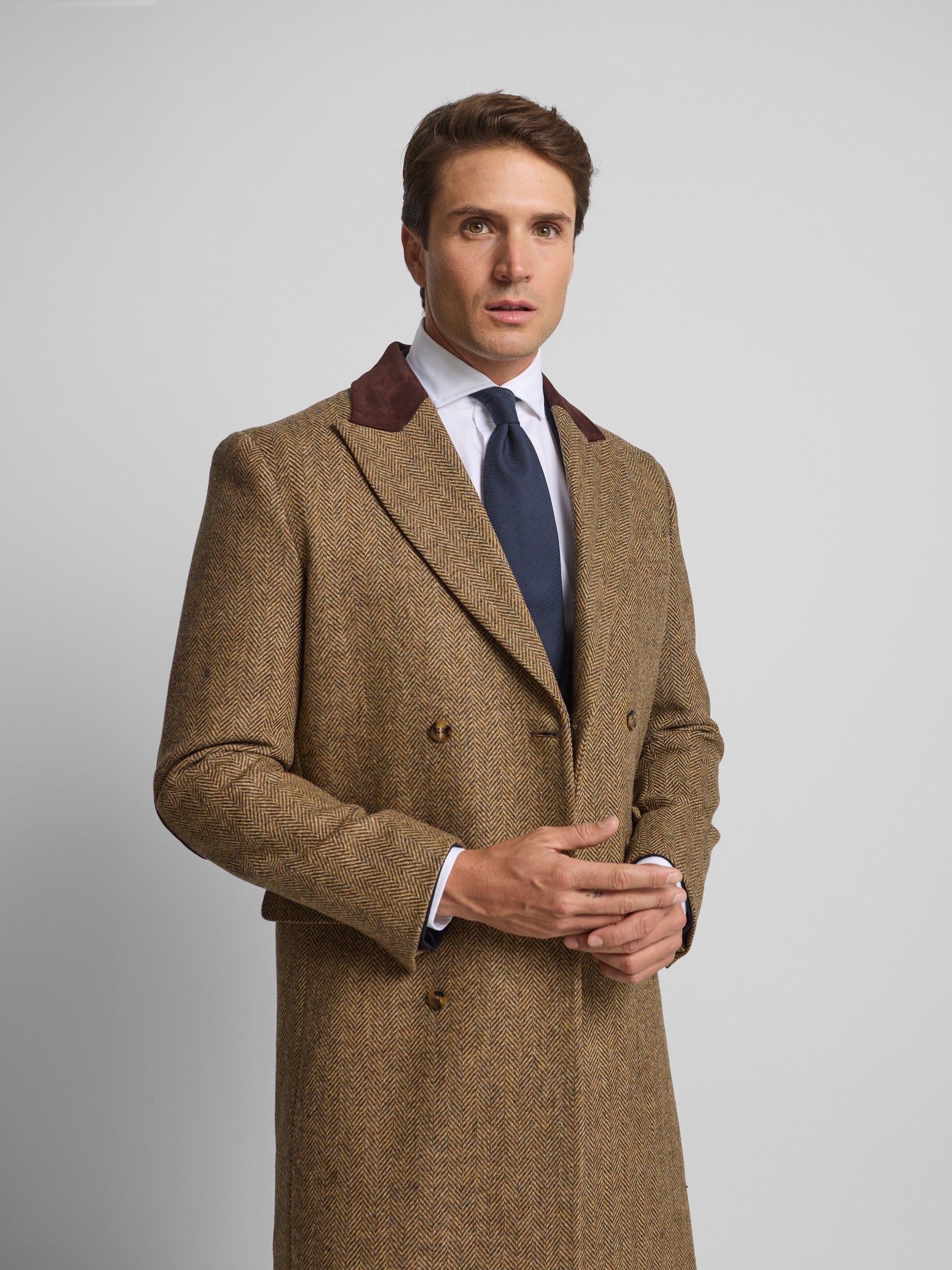 Beige herringbone double-breasted coat
