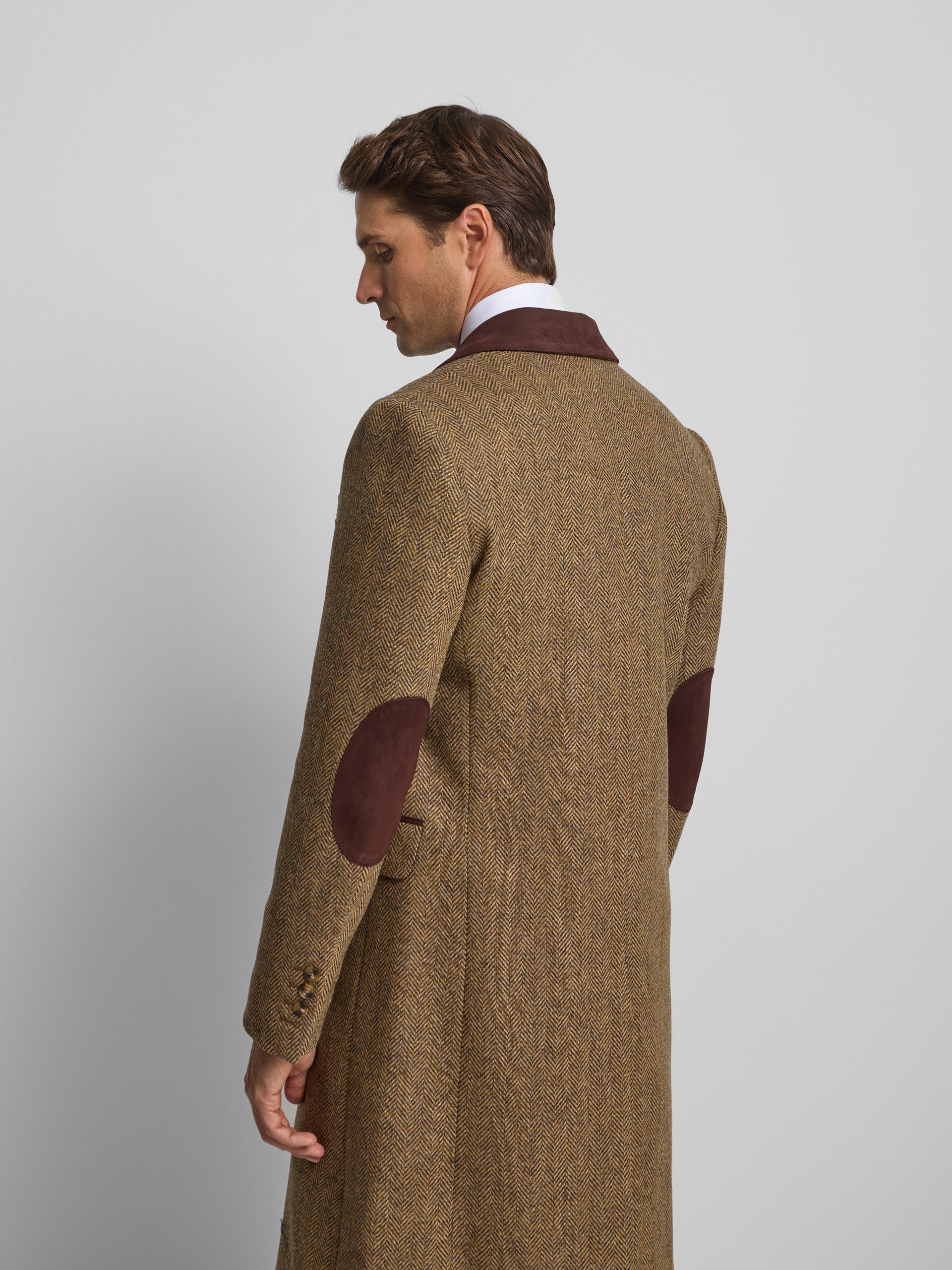 Beige herringbone double-breasted coat