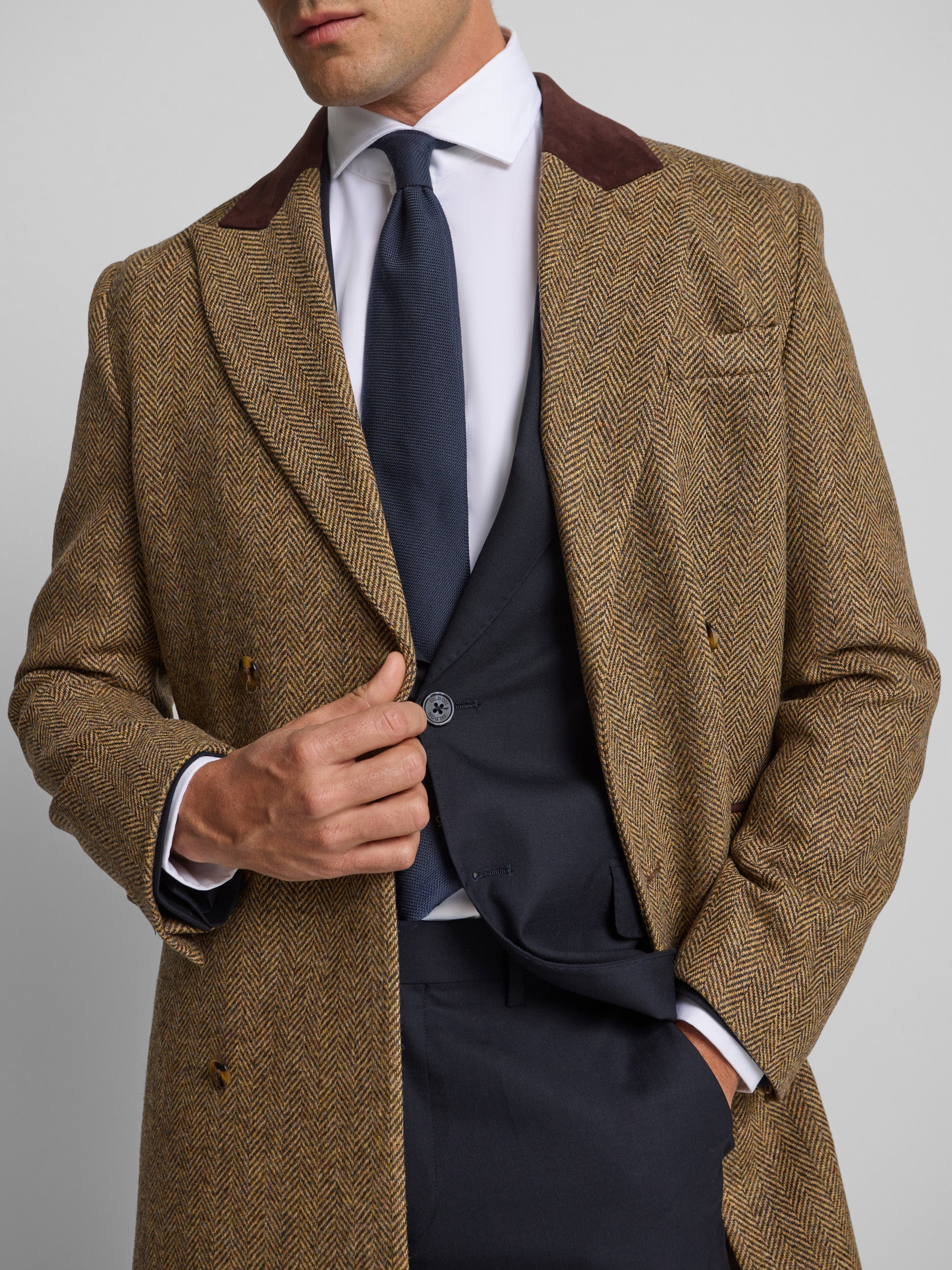Beige herringbone double-breasted coat