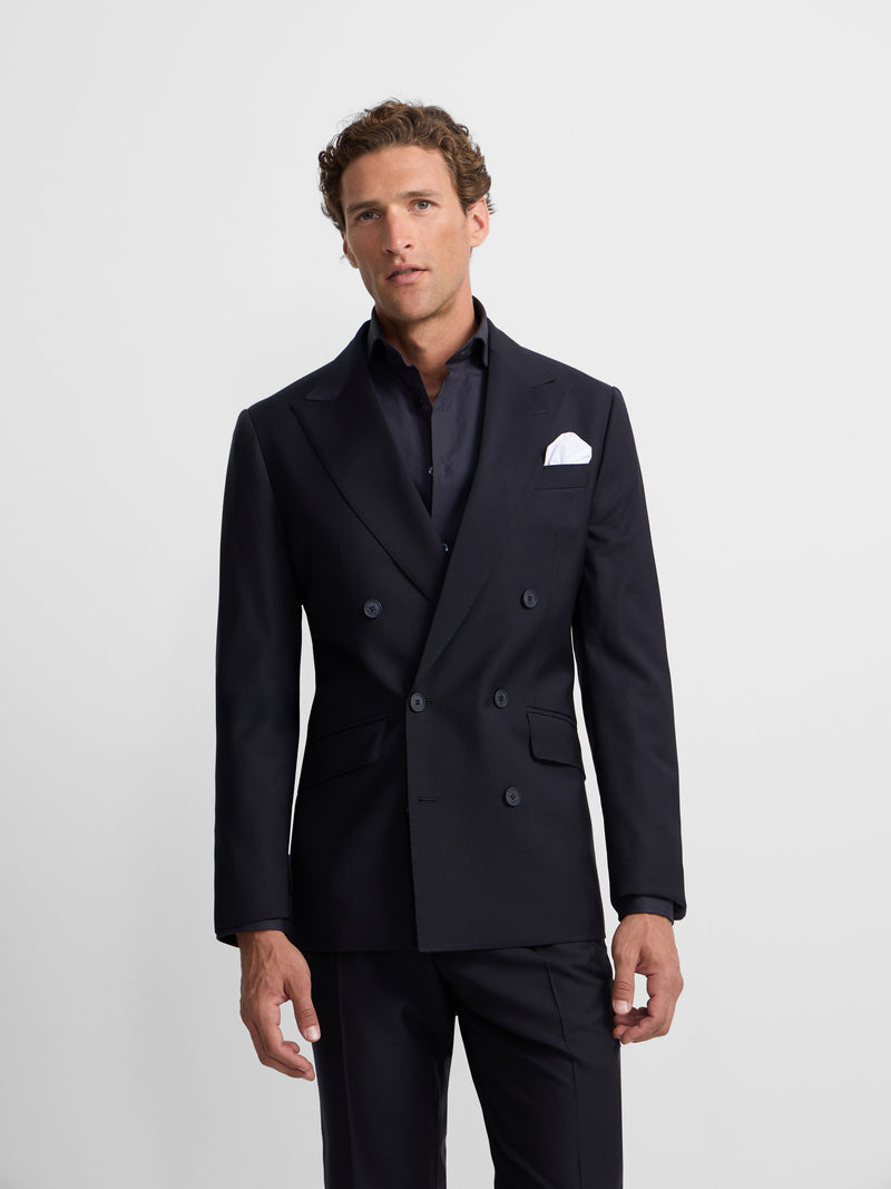 Veste de costume croisée stretch bleu marine