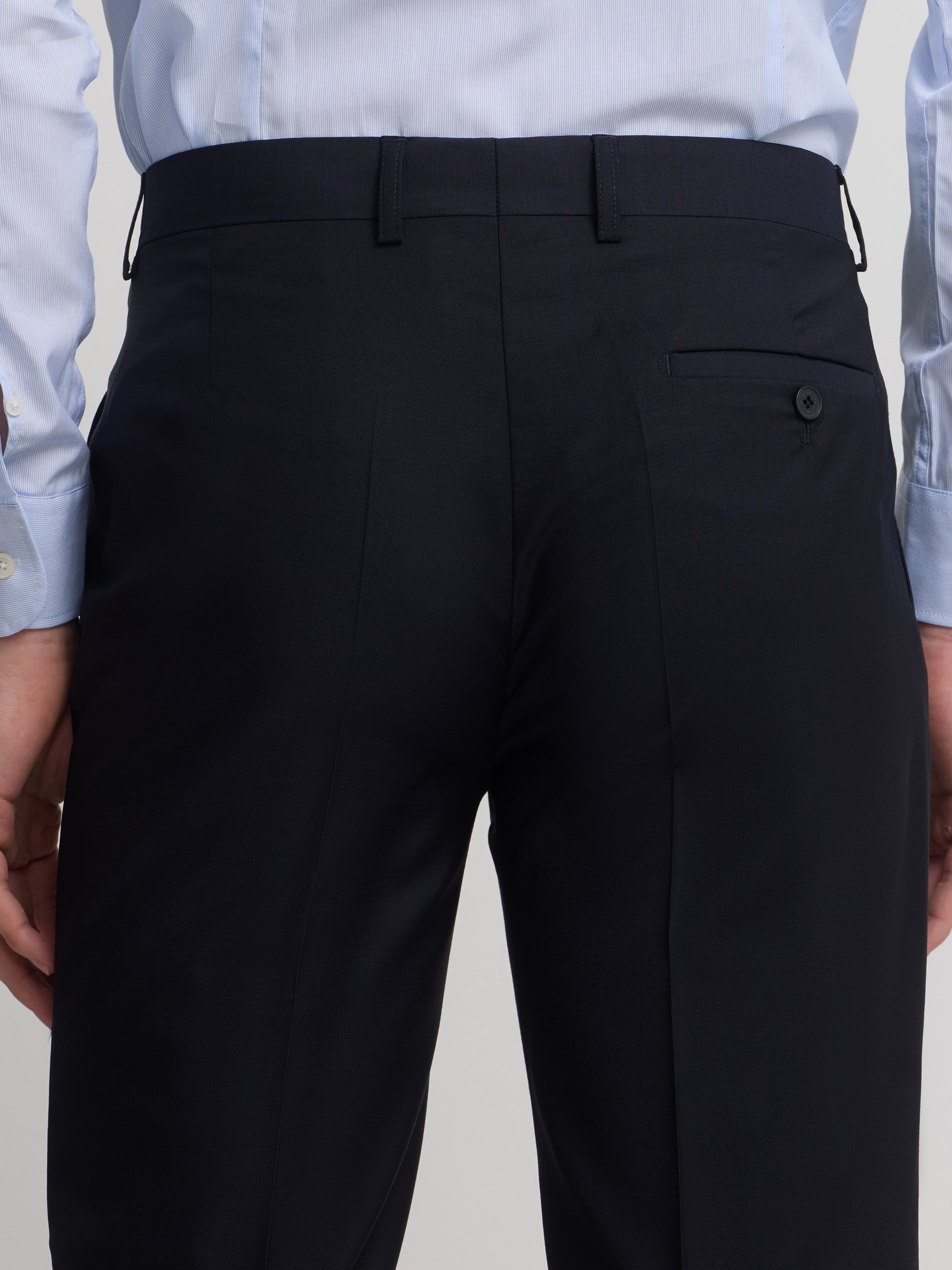 Double-breasted stretch navy suit trousers