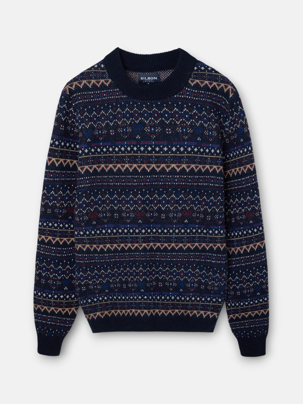 Unique navy blue jacquard sweater