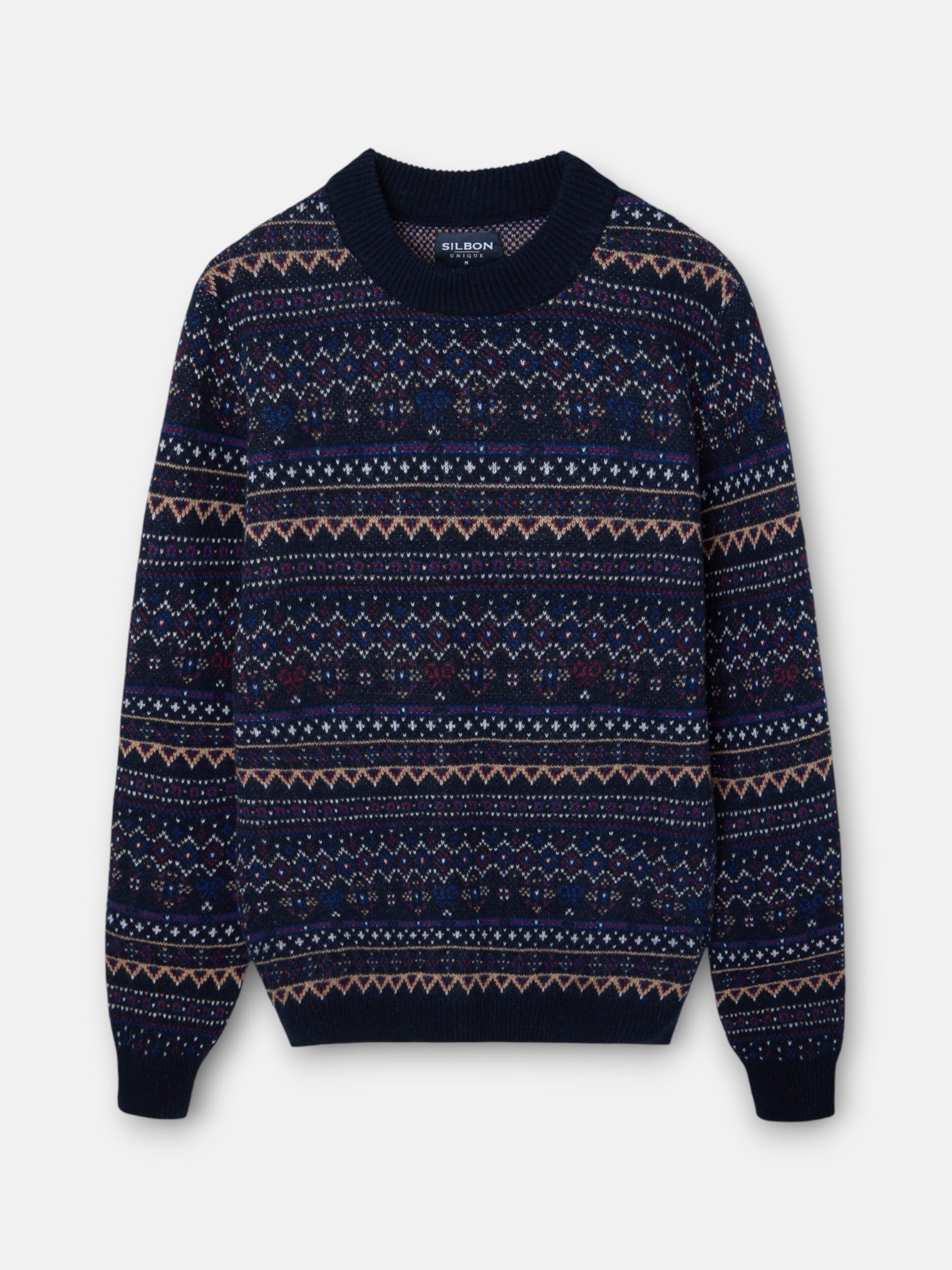 Unique navy blue jacquard sweater