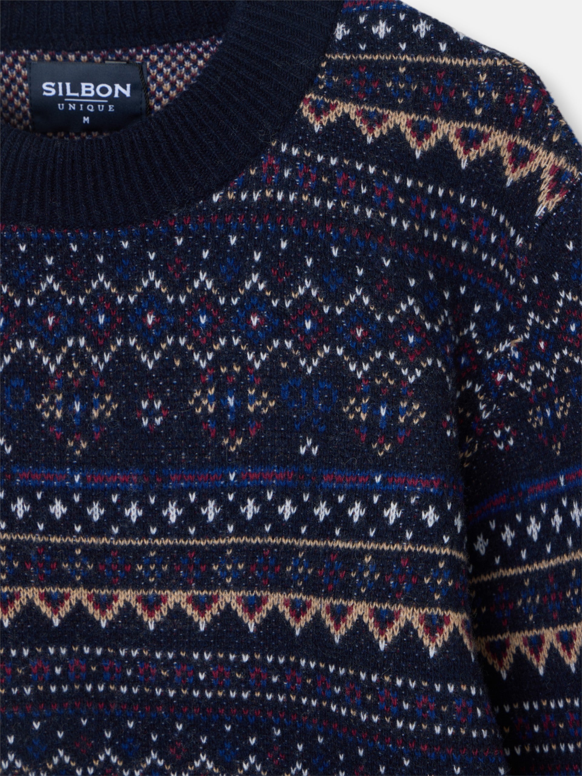 Unique navy blue jacquard sweater