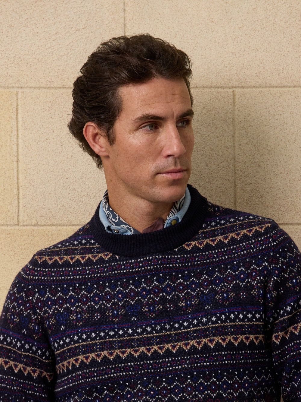 Unique navy blue jacquard sweater