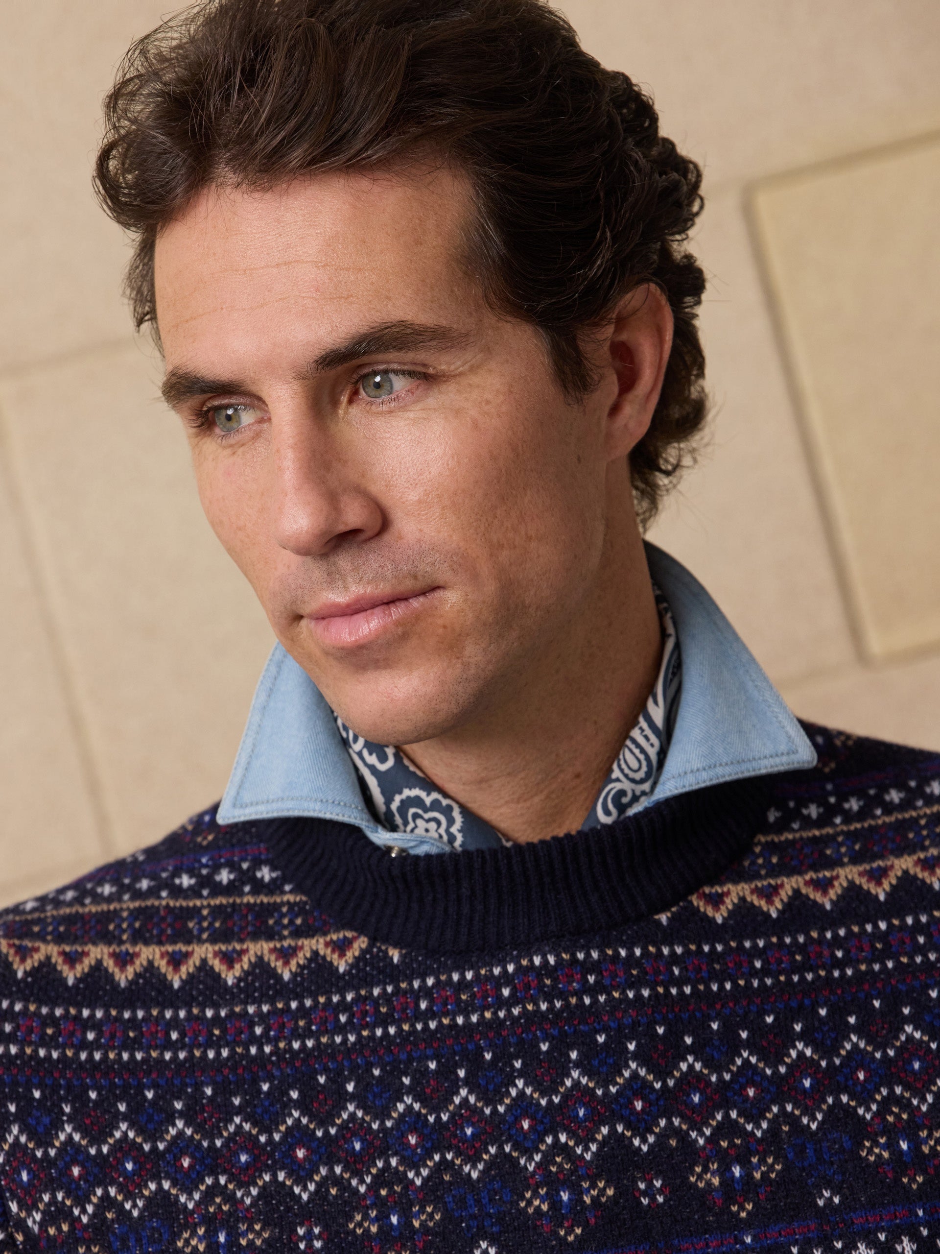 Unique navy blue jacquard sweater