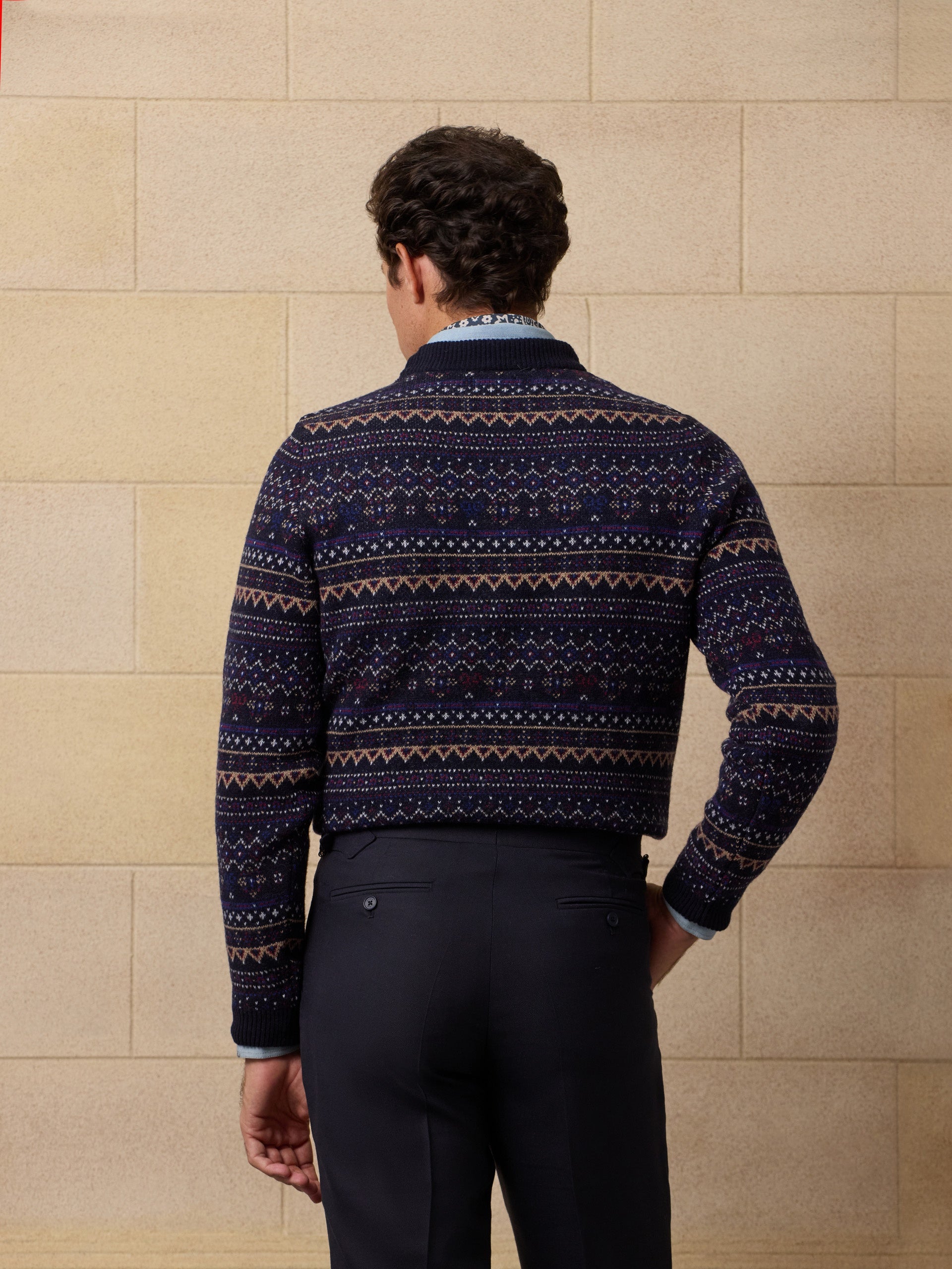 Unique navy blue jacquard sweater