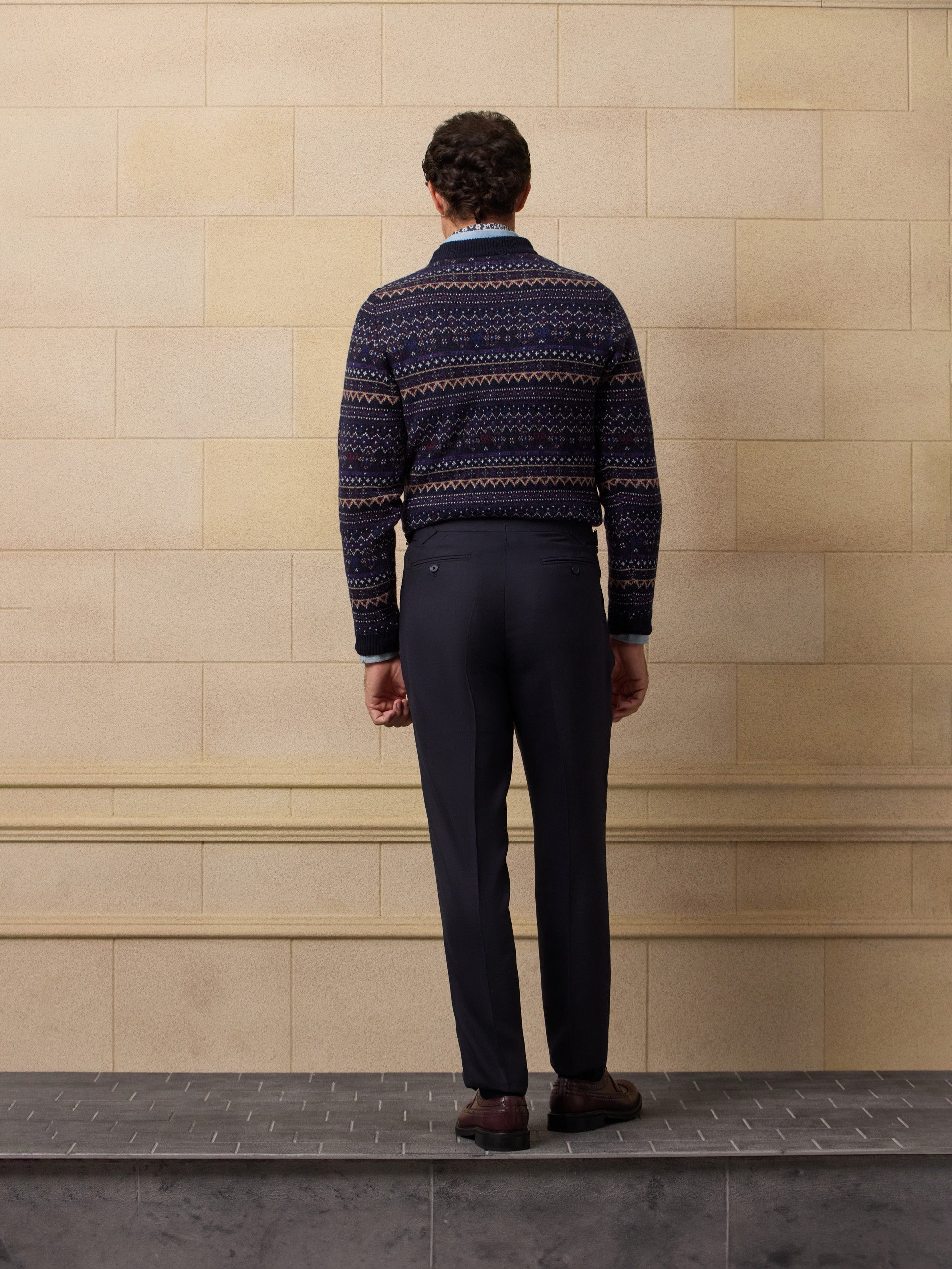 Unique navy blue jacquard sweater