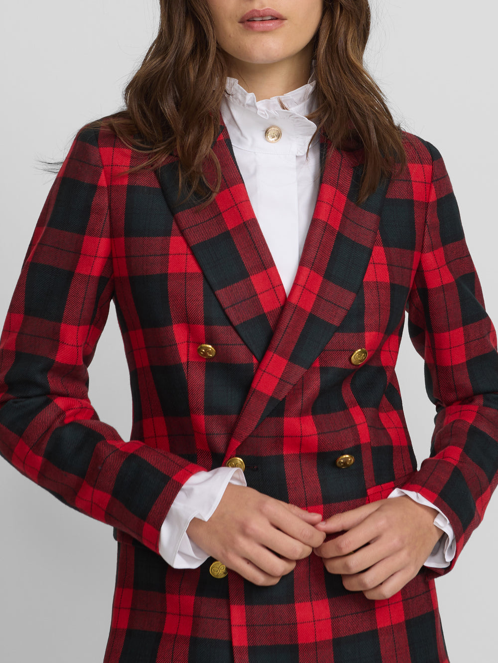 Blazer cruzado aos quadrados clássicos em bordô