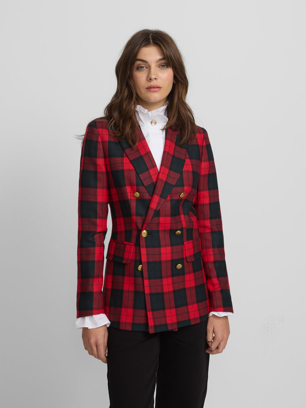 Blazer cruzado aos quadrados clássicos em bordô