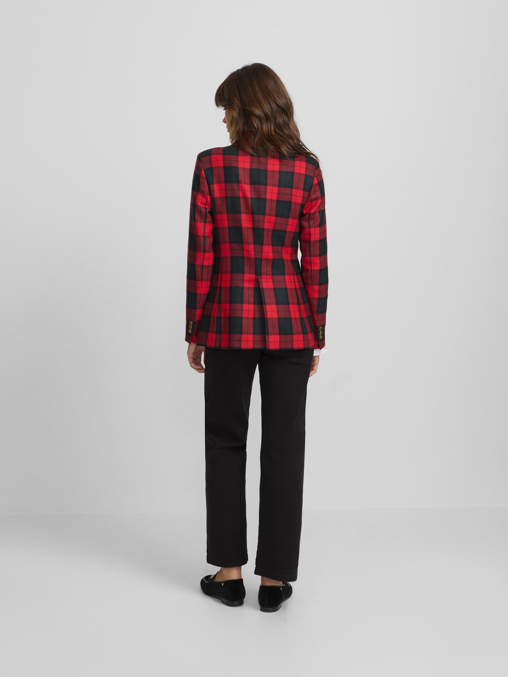 Blazer cruzado aos quadrados clássicos em bordô